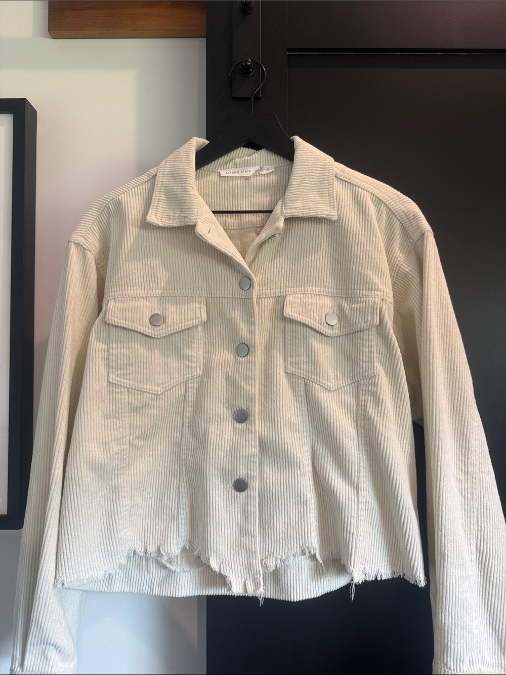 Altar'd State Cream Corduroy Button-Front Jean Jacket